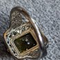 Green Peridot Emerald Cut Centered  Stone, 925 Sterling Silver Ring, Size 8.75