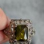Green Peridot Emerald Cut Centered  Stone, 925 Sterling Silver Ring, Size 8.75