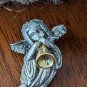 Vintage Pewter Guardian Angel With Golden Flute Brooch Signed DMO
