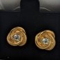 Vintage AVON Center White Rhinestone Knot Pierced Earrings In Original Box