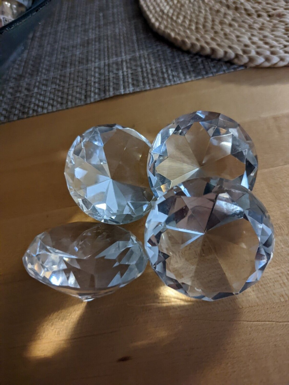 Four Diamond Shaped Glass Crystals Paperweights