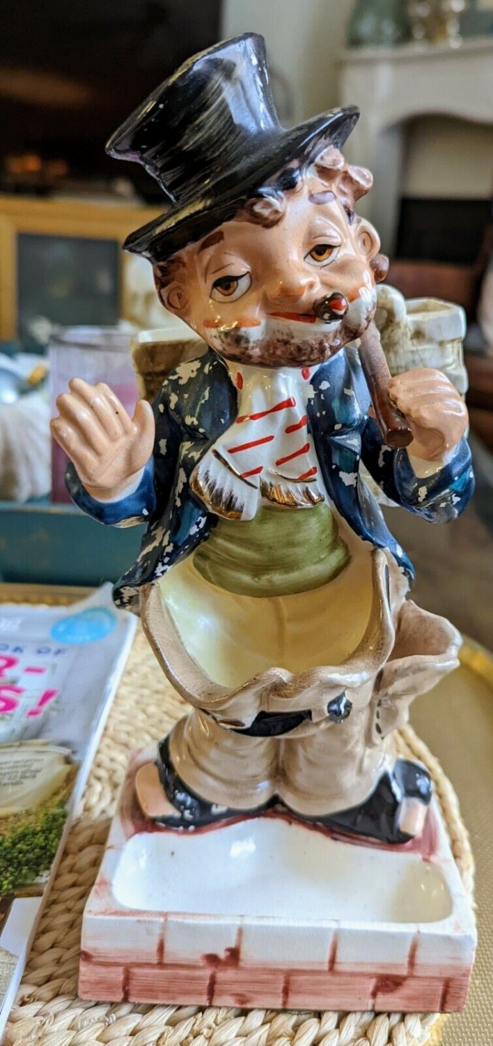 Antique Hobo Figurine Match Holder Happy Tramp Vintage Folk Art Bum