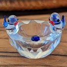 Crystal Glass Miniature Bowl with Birds Figurine 1.5"