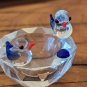 Crystal Glass Miniature Bowl with Birds Figurine 1.5"
