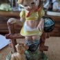 Knobler Co Ceramic Girl Sitting On A Fence With Dog Figurine