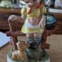Knobler Co Ceramic Girl Sitting On A Fence With Dog Figurine
