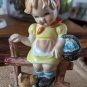 Knobler Co Ceramic Girl Sitting On A Fence With Dog Figurine