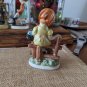 Knobler Co Ceramic Girl Sitting On A Fence With Dog Figurine