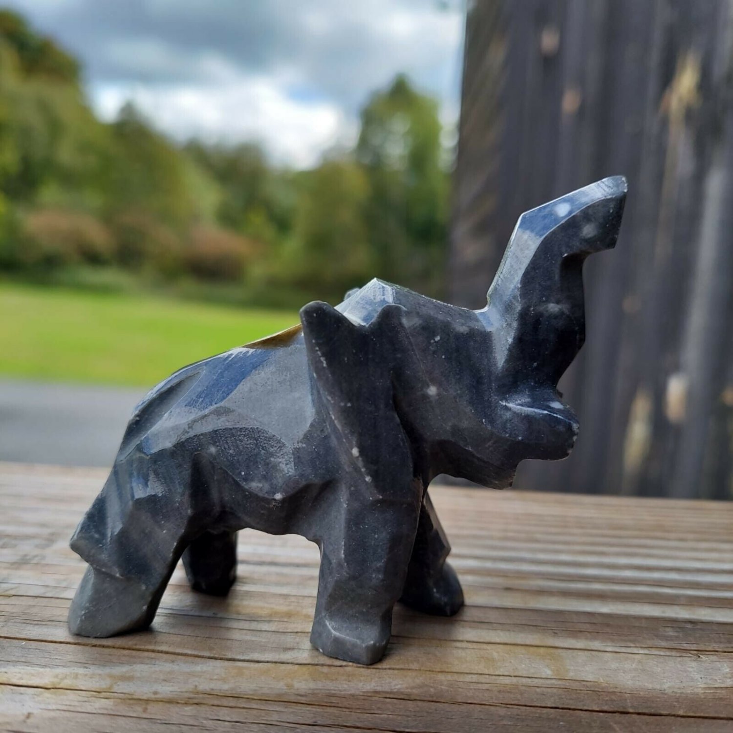 Vintage Dark Grey Marbel Elephant figurine Made In Mexico
