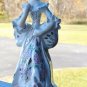 COLONIAL LADY FIGURINE, CREAM COLOR, PINK FLOWERS, GREEN, 9 1/2" TALL, GOLD TRIM