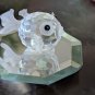 Swarovski Small Crystal 1.25" Blow Fish Figurine On Glass Display Tray