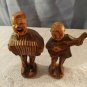 2 Vintage 1940s Syroco Wood Bald Men with Guitar and Accordion Figurines 6" Tall