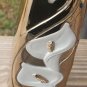 VTG GOLD TONE METAL TARNISH RESISTANT BUD VASE WHITE ENAMEL LILLIES JAPAN 6.5&acirc;��