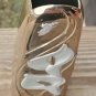 VTG GOLD TONE METAL TARNISH RESISTANT BUD VASE WHITE ENAMEL LILLIES JAPAN 6.5&acirc;��