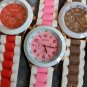 Five Geneva Watched  Round Face Stylish mixed color rubber bands lot. Fun.