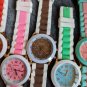 Five Geneva Watched  Round Face Stylish mixed color rubber bands lot. Fun.