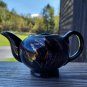 Grant Crest Rockingham Japan Black Glossy Tea Pot With Gold Trim And Designs.