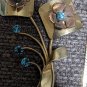 Vintage 50s colorful copper rhinestone flower brooch pin