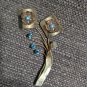 Vintage 50s colorful copper rhinestone flower brooch pin