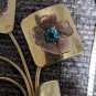 Vintage 50s colorful copper rhinestone flower brooch pin