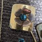 Vintage 50s colorful copper rhinestone flower brooch pin