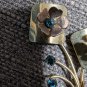 Vintage 50s colorful copper rhinestone flower brooch pin