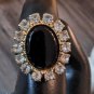 Vintage Domed Black Onix With Rhinestones Ring Size 8 Adjustable