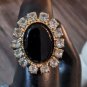 Vintage Domed Black Onix With Rhinestones Ring Size 8 Adjustable
