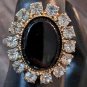 Vintage Domed Black Onix With Rhinestones Ring Size 8 Adjustable