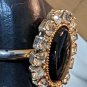 Vintage Domed Black Onix With Rhinestones Ring Size 8 Adjustable