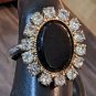 Vintage Domed Black Onix With Rhinestones Ring Size 8 Adjustable