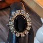 Vintage Domed Black Onix With Rhinestones Ring Size 8 Adjustable
