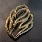 Monet Gold Tone Leaf Feather Brooch Pin Vintage Modern Elegant Clear Lines