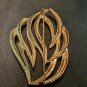 Monet Gold Tone Leaf Feather Brooch Pin Vintage Modern Elegant Clear Lines