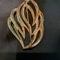 Monet Gold Tone Leaf Feather Brooch Pin Vintage Modern Elegant Clear Lines