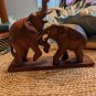Vintage Norleans Carved Wood Figurine Elephant Bulls Fighting Charging Thailand