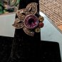 Vintage 925 Sterling Silver Amethyst Ring Flower Shaped Elaborated Top Size 6.5