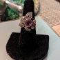 Vintage 925 Sterling Silver Amethyst Ring Flower Shaped Elaborated Top Size 6.5