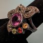 Vintage 925 Sterling Silver Amethyst Ring Flower Shaped Elaborated Top Size 6.5