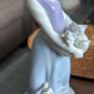 Vintage Glazed Porcelain Lady Holding Apron full of Kittens Cat Pawing at Dress