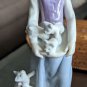 Vintage Glazed Porcelain Lady Holding Apron full of Kittens Cat Pawing at Dress