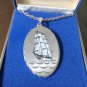 Blackinton Mass USA Tall Sails Ship Large Pewter Pendant And Chain New In Box