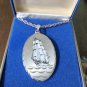 Blackinton Mass USA Tall Sails Ship Large Pewter Pendant And Chain New In Box