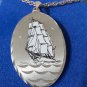 Blackinton Mass USA Tall Sails Ship Large Pewter Pendant And Chain New In Box