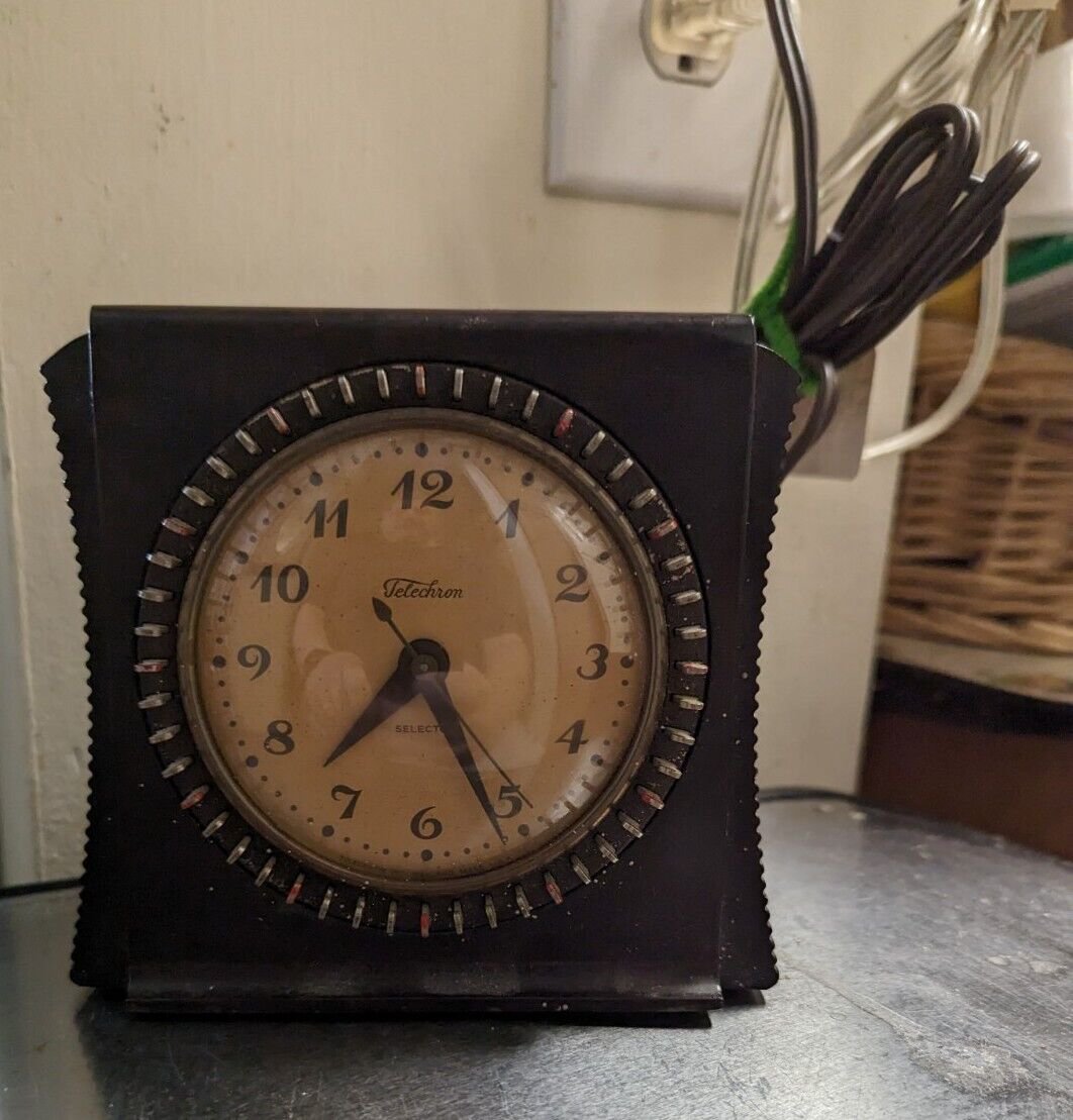 Vintage 1937 Telechron Selector 8H55 Electric Clock Square Works USA