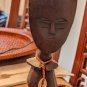Vintage hand carved African Ashanti wooden figure puka shell leather hang strap