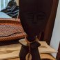 Vintage hand carved African Ashanti wooden figure puka shell leather hang strap