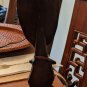 Vintage hand carved African Ashanti wooden figure puka shell leather hang strap