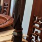 Vintage hand carved African Ashanti wooden figure puka shell leather hang strap