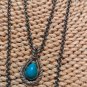 Vintage Avon Faux Turquoise Silvertone Teardrop Pendant 2 Strand Necklace